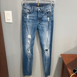 7 For All Mankind Ripped Skinny Jeans - Blue